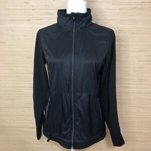 Black 100% Nylon Zip Up Lightweight Turtle Neck Running Sport Jacket Size Small